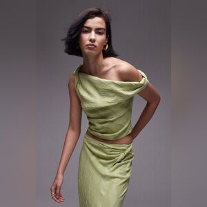 Topshop Textured Asymmetric Cowl Neck Tank Top